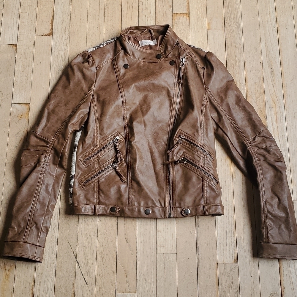 Altar'd State Faux Leather Moto Jacket with Aztec Back Sz Small - Picture 3 of 8